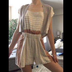 Anthropologie Elevenses STRIPED LINEN ROMPER